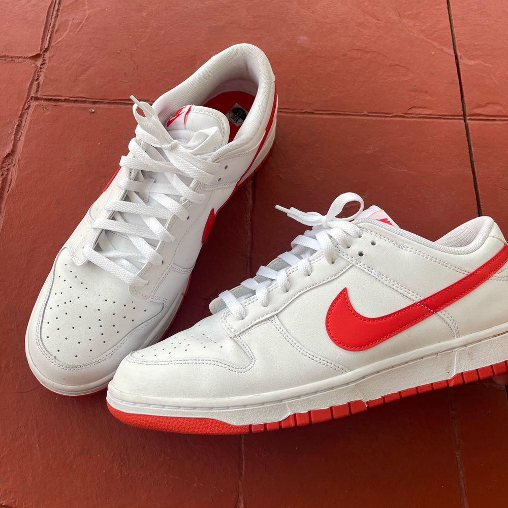 Nike White and Red Dunks Sneakers